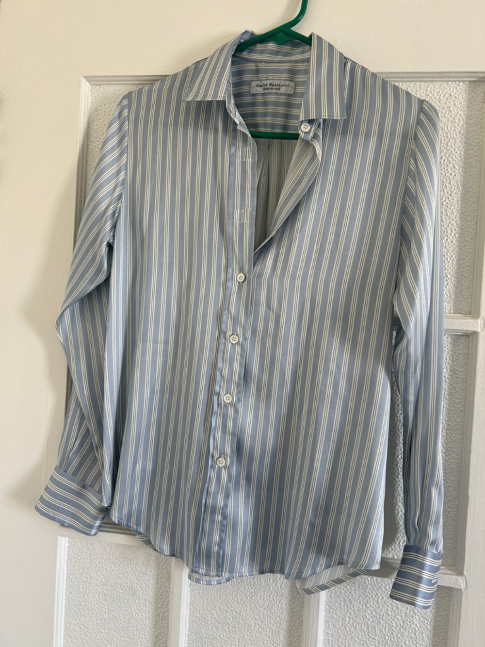 Light Blue Striped Button-Front Blouse by Amina Rubinacci